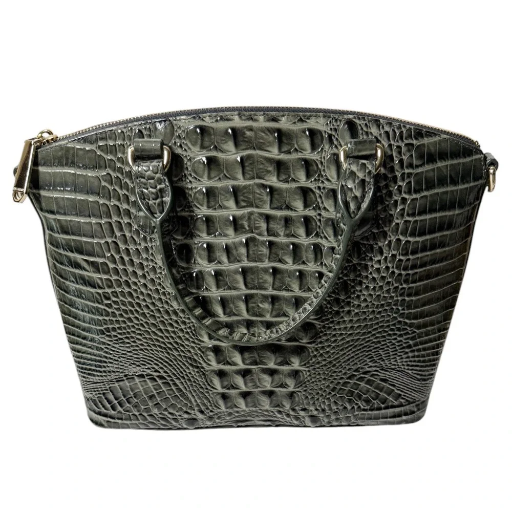 BRAHMIN Duxbury Satchel Olive Gray Melbourne‎ Croc Leather Size Medium
